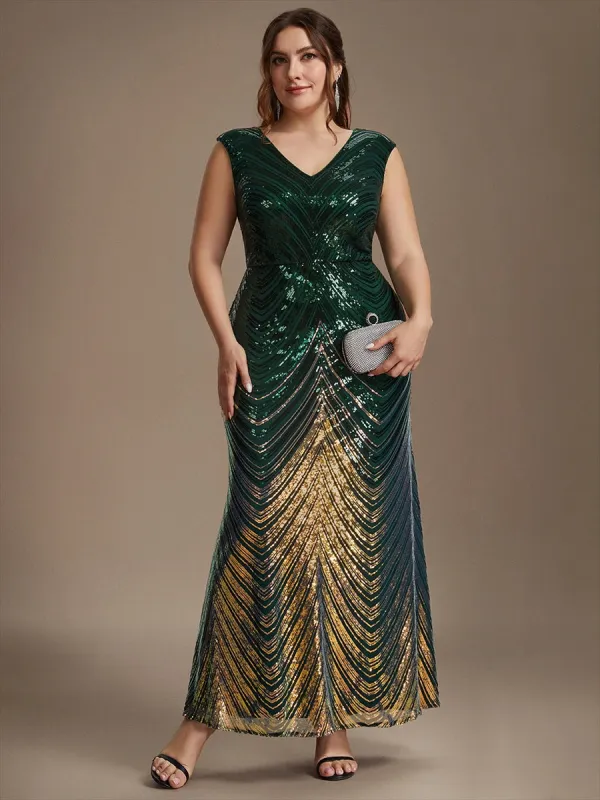 Plus Size Sequin Mermaid Cap Sleeve Evening Dress made by Ever Pretty