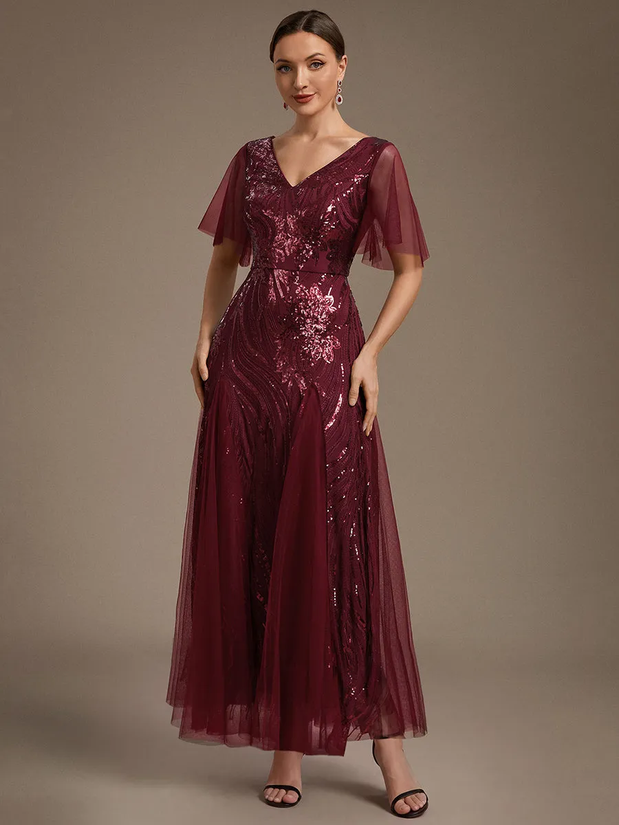 Sequin Tulle Ruffle Sleeve Maxi Evening Dress sold by Ever Pretty product image thumbnail 4