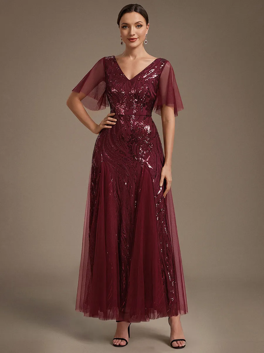 Sequin Tulle Ruffle Sleeve Maxi Evening Dress sold by Ever Pretty product image thumbnail 5