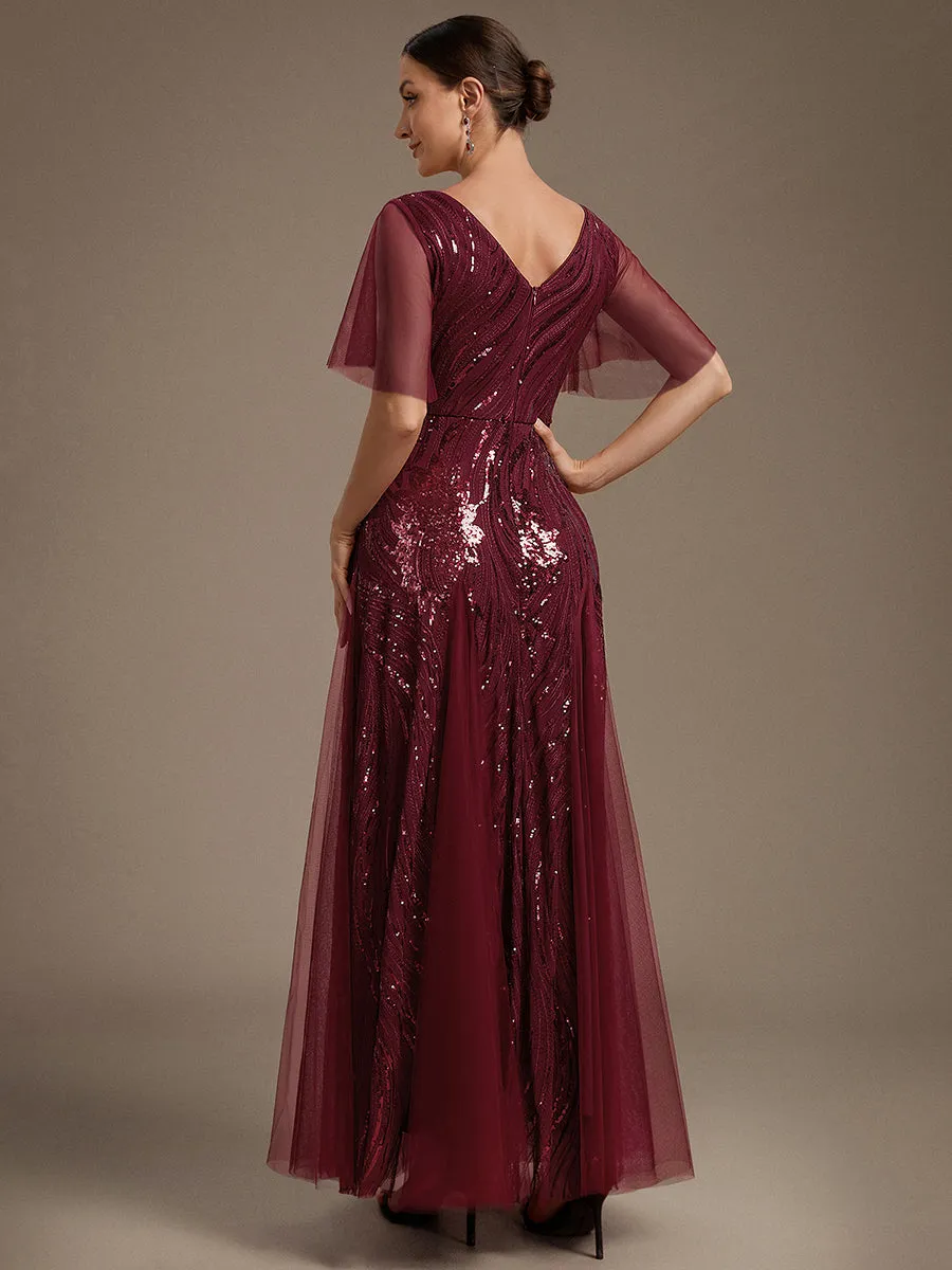 Sequin Tulle Ruffle Sleeve Maxi Evening Dress sold by Ever Pretty product image thumbnail 2