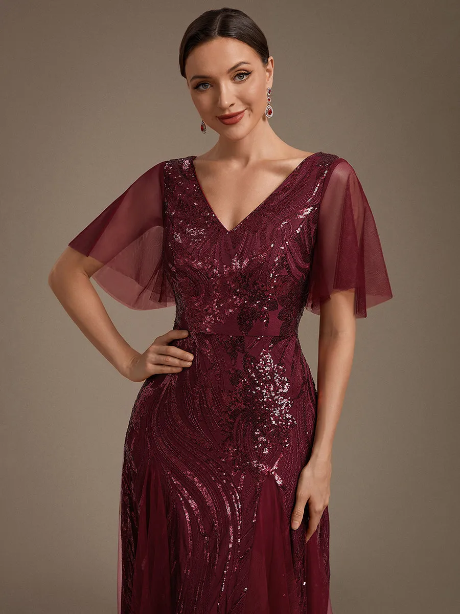 Sequin Tulle Ruffle Sleeve Maxi Evening Dress sold by Ever Pretty product image thumbnail 3