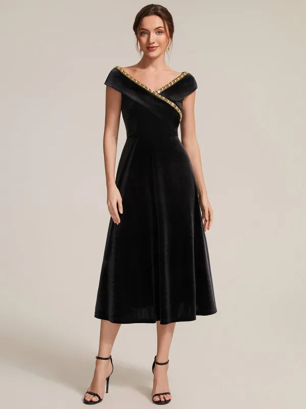 Velvet Cap Sleeve A-Line Wedding Guest Dress made by Ever Pretty