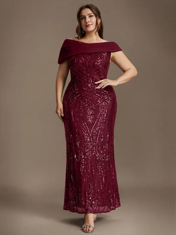 Plus Size Sequin Off-the-shoulder Sleeve Evening Dress made by Ever Pretty