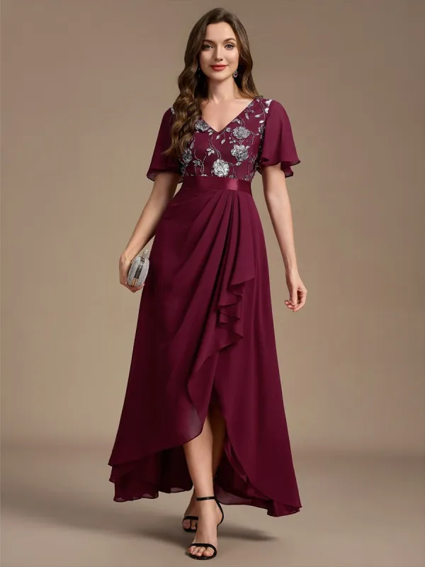 Sequin Chiffon Ruffle Sleeve Mother of the Bride Dress made by Ever Pretty