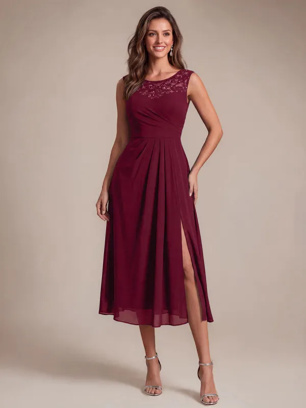 Sequin Lace Chiffon Sleeveless Wedding Guest Dress made by Ever Pretty