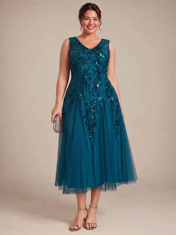 Plus Size Sequin Sleeveless Midi Wedding Guest Dress made by Ever Pretty
