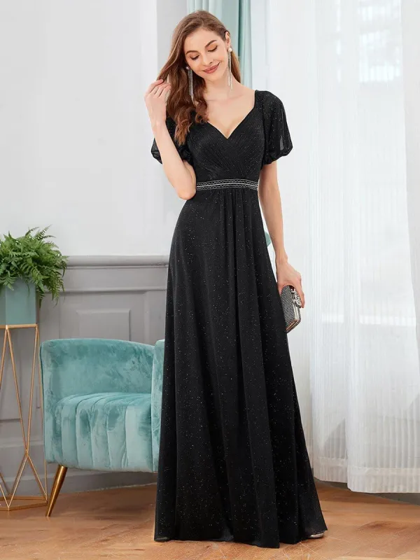 Flattering Double V-neck Evening Dresses with Puff Sleeves sold by Ever Pretty