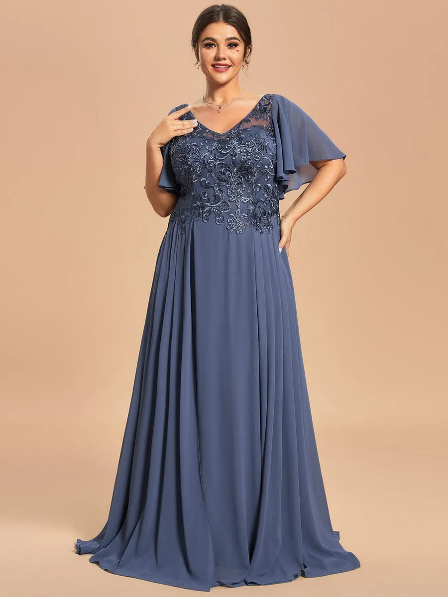 Custom Size Exquisite V-Neck Chiffon Mother of the Bride Dress with Embroidery sold by Ever Pretty product image thumbnail 4