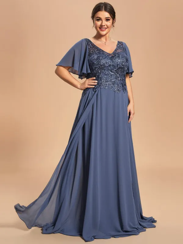 Custom Size Exquisite V-Neck Chiffon Mother of the Bride Dress with Embroidery sold by Ever Pretty