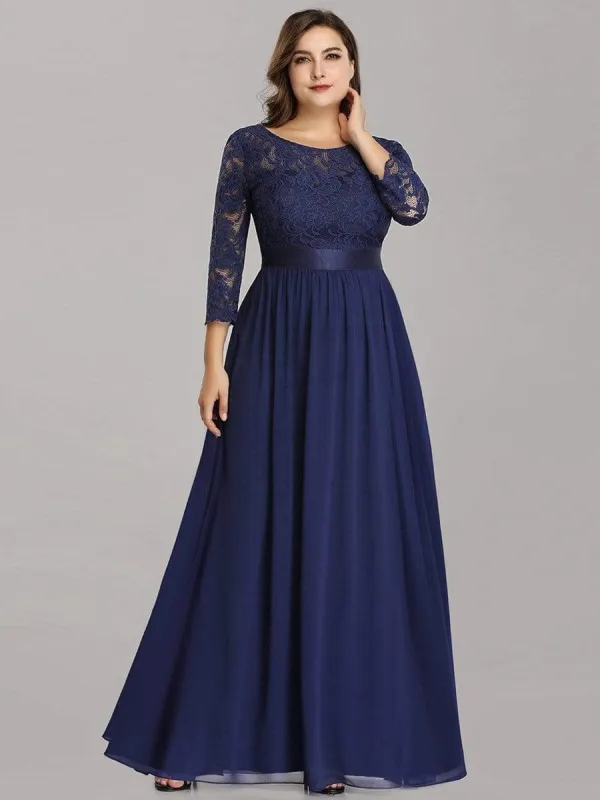 pretty FAUN|Simple Plus Size Lace Evening Dress with Half Sleeves sold by Ever Pretty