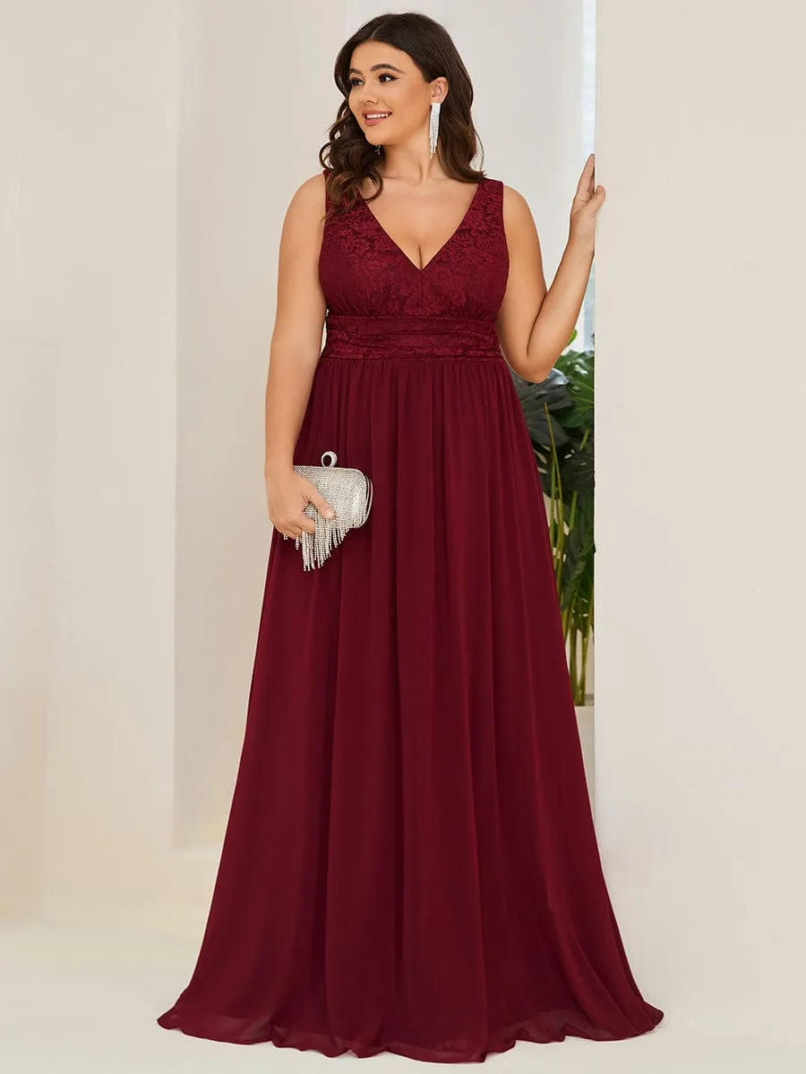 Plus Size Sleeveless Empire Waist V-Neck Chiffon Evening Dress sold by Ever Pretty