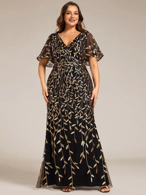 pretty DIONE|Fashion Plus Size V Neck Mermaid Sequin & Tulle Evening Dress sold by Ever Pretty