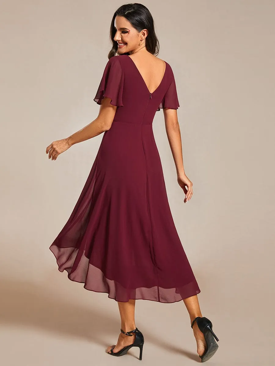 ever FAYE|Chic V Neck Asymmetrical Hem Ruffles Sleeve Pleated Chiffon Wedding Guest Dress sold by Ever Pretty product image thumbnail 2