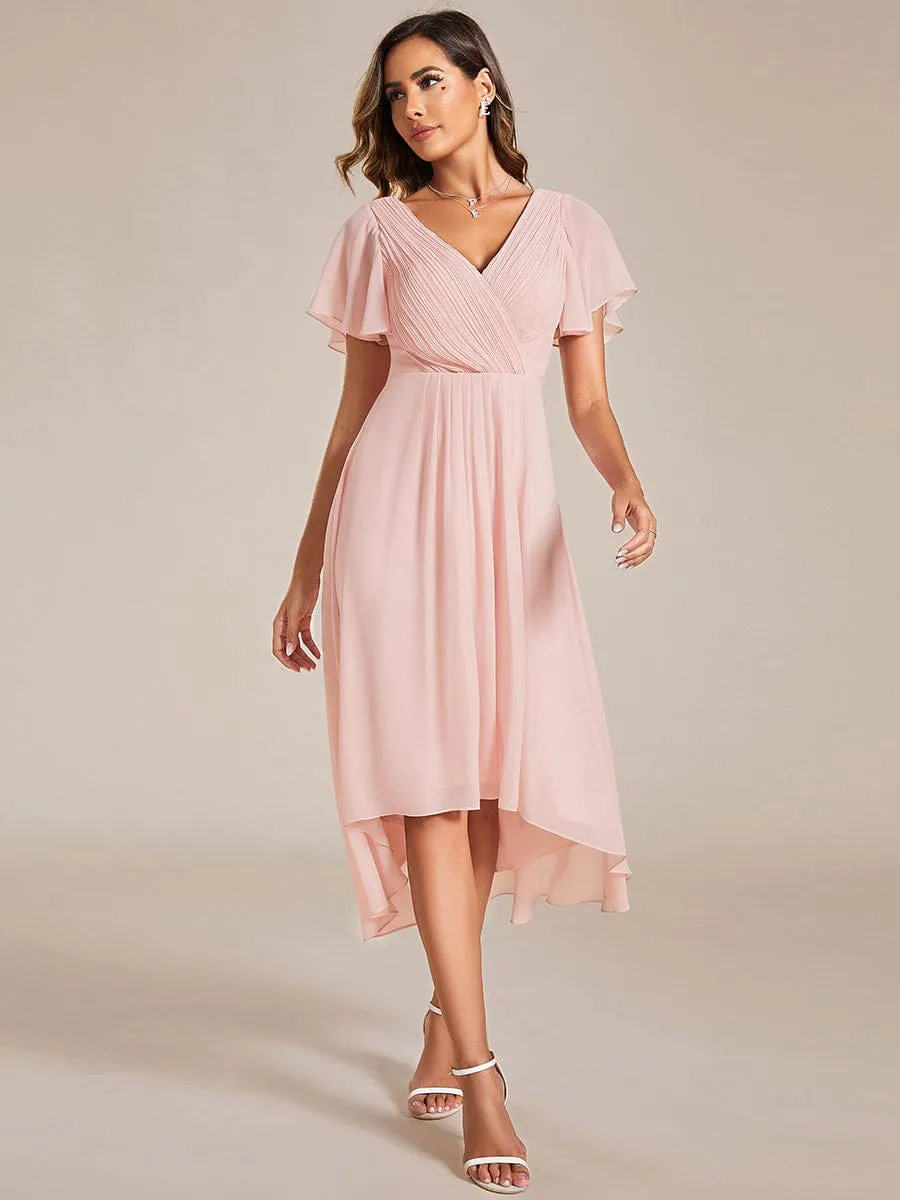 ever FAYE|Chic V Neck Asymmetrical Hem Ruffles Sleeve Pleated Chiffon Wedding Guest Dress sold by Ever Pretty product image thumbnail 3