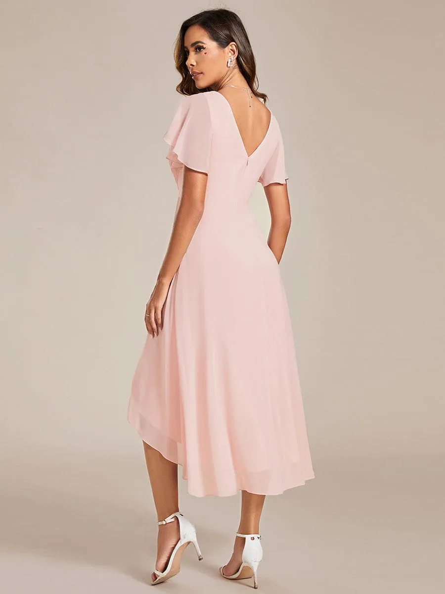 ever FAYE|Chic V Neck Asymmetrical Hem Ruffles Sleeve Pleated Chiffon Wedding Guest Dress sold by Ever Pretty product image thumbnail 4