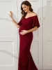 V-Neck Off-Shoulder A-Line Fishtail Maternity Dress sold by Ever Pretty