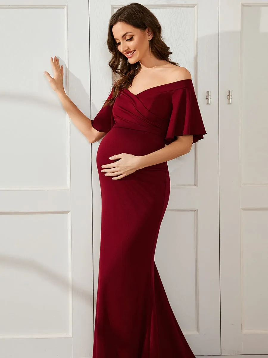 V-Neck Off-Shoulder A-Line Fishtail Maternity Dress sold by Ever Pretty product image thumbnail 5