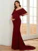 V-Neck Off-Shoulder A-Line Fishtail Maternity Dress sold by Ever Pretty