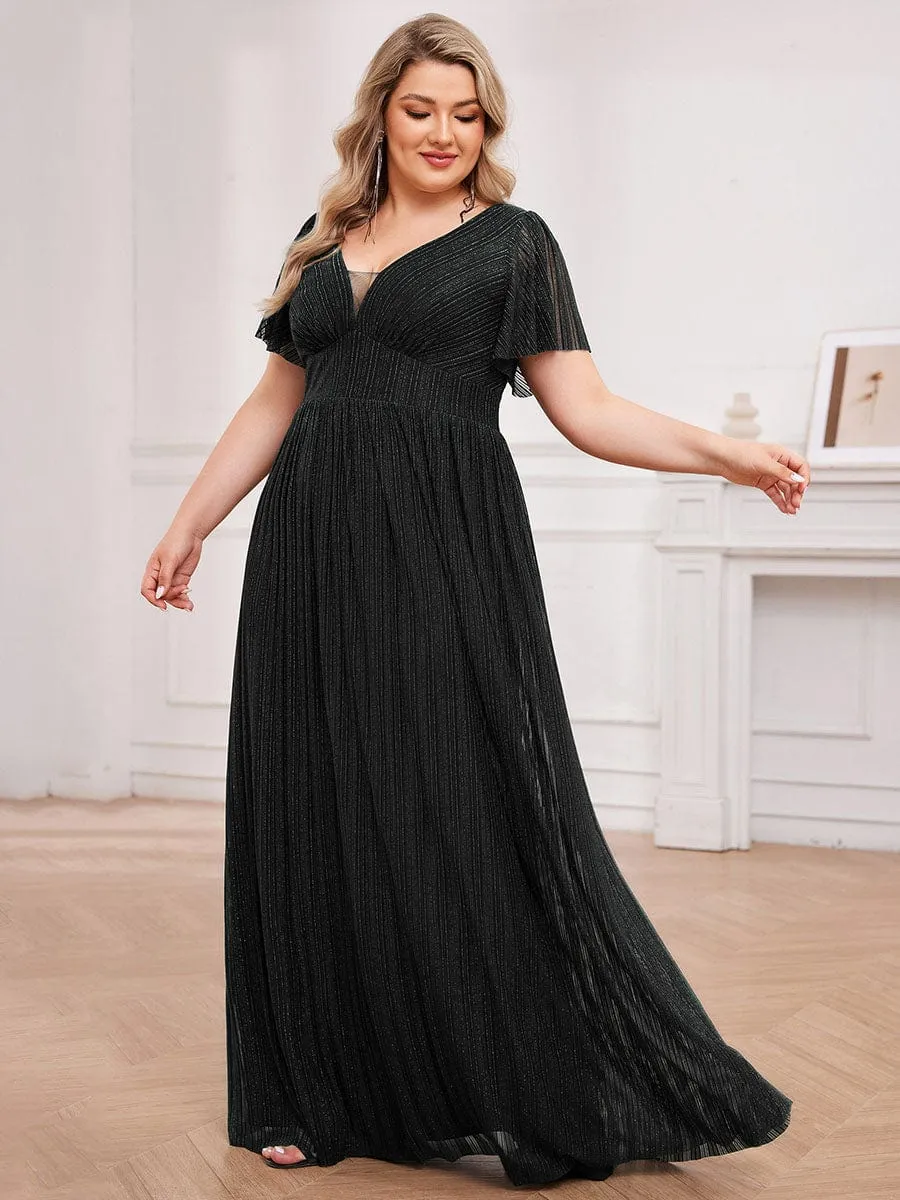 Plus Size Sparkle See-Through V-Neck Empire Waist Formal Evening Dress sold by Ever Pretty product image thumbnail 4