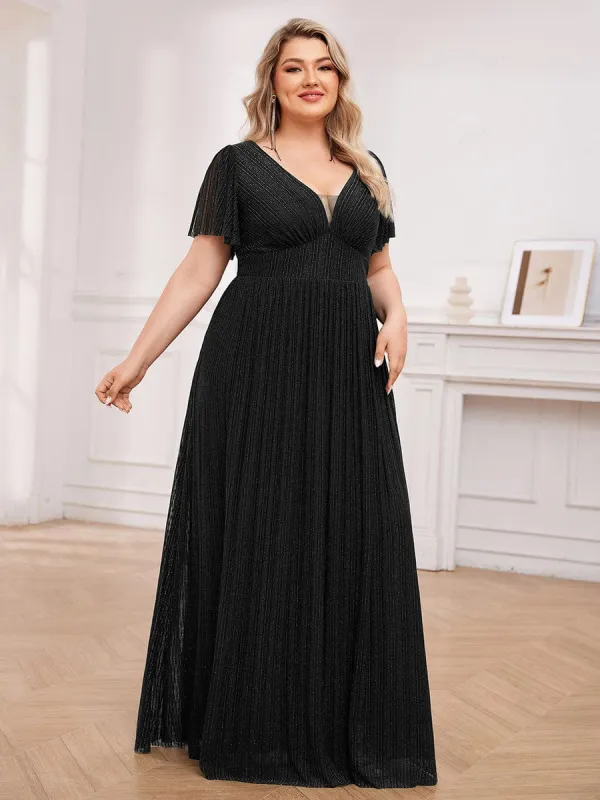 Plus Size Sparkle See-Through V-Neck Empire Waist Formal Evening Dress sold by Ever Pretty