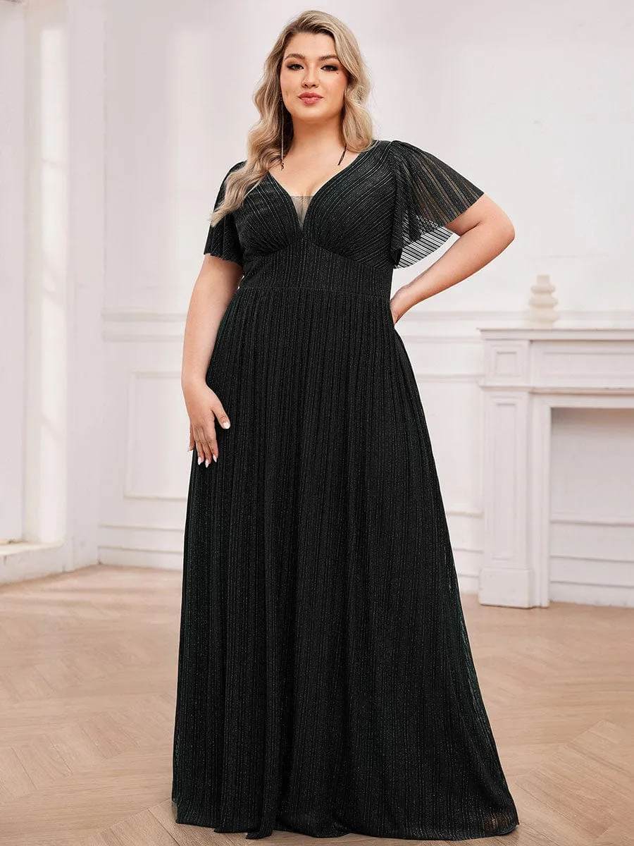Plus Size Sparkle See-Through V-Neck Empire Waist Formal Evening Dress sold by Ever Pretty product image thumbnail 5