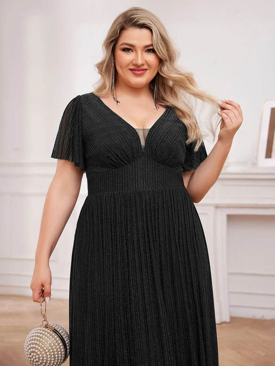 Plus Size Sparkle See-Through V-Neck Empire Waist Formal Evening Dress sold by Ever Pretty product image thumbnail 3