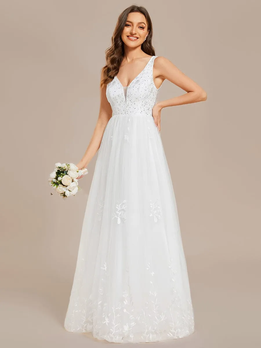 Sleeveless V-Neck A Line Embroidered Tulle Wedding Dress with Applique sold by Ever Pretty product image thumbnail 5