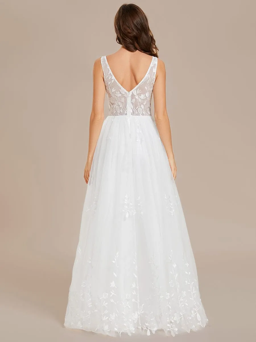 Sleeveless V-Neck A Line Embroidered Tulle Wedding Dress with Applique sold by Ever Pretty product image thumbnail 2