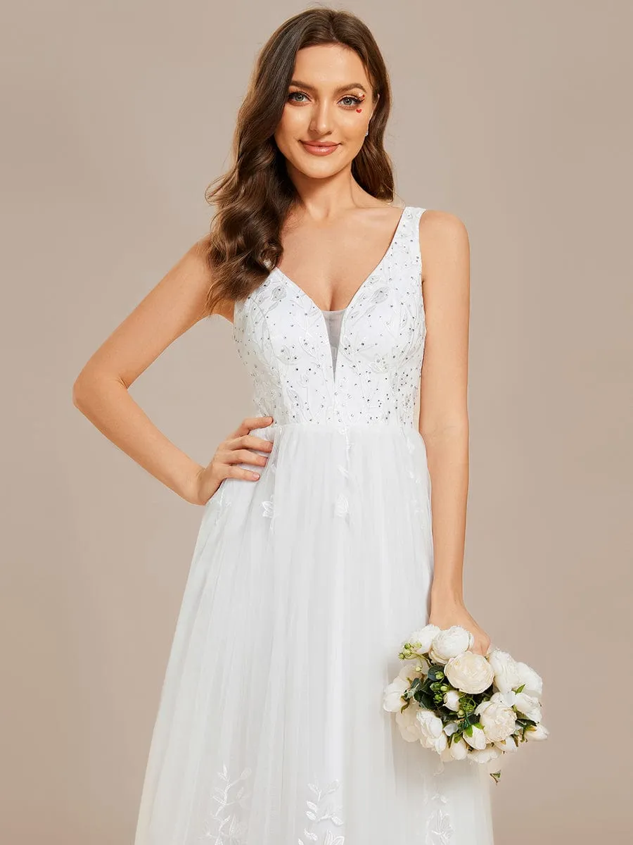 Sleeveless V-Neck A Line Embroidered Tulle Wedding Dress with Applique sold by Ever Pretty product image thumbnail 3
