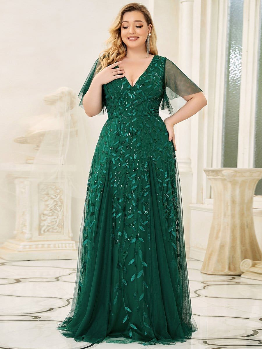 Plus Size V Neck Maxi Sequin Tulle Formal Dresses sold by Ever Pretty product image thumbnail 20