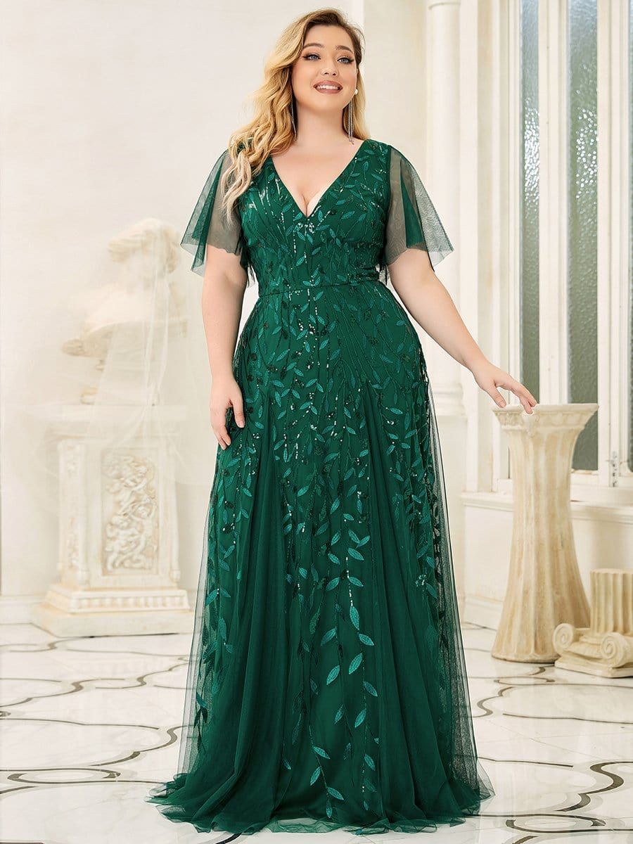 Plus Size V Neck Maxi Sequin Tulle Formal Dresses sold by Ever Pretty product image thumbnail 17