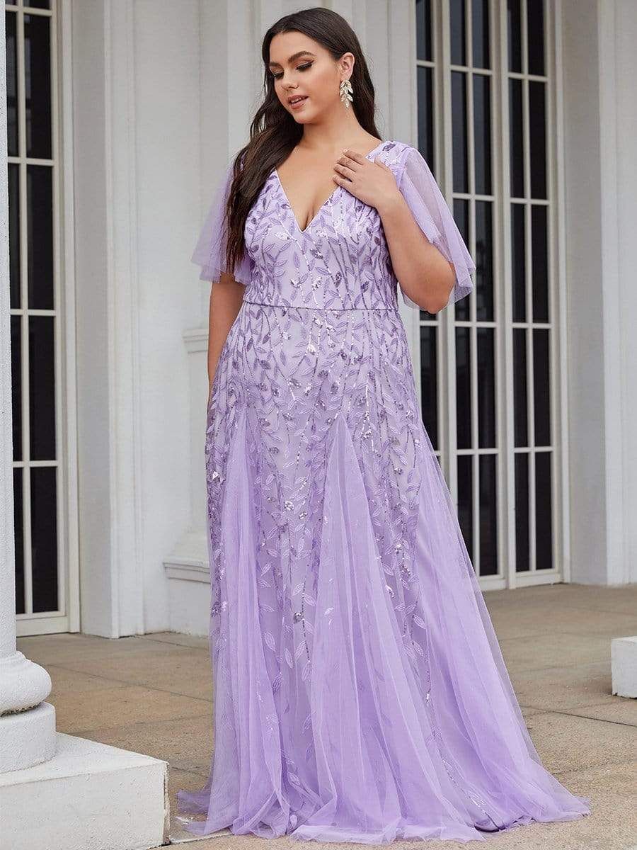 Plus Size V Neck Maxi Sequin Tulle Formal Dresses sold by Ever Pretty product image thumbnail 11