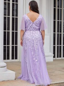 Plus Size V Neck Maxi Sequin Tulle Formal Dresses sold by Ever Pretty