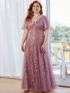 Plus Size V Neck Maxi Sequin Tulle Formal Dresses sold by Ever Pretty