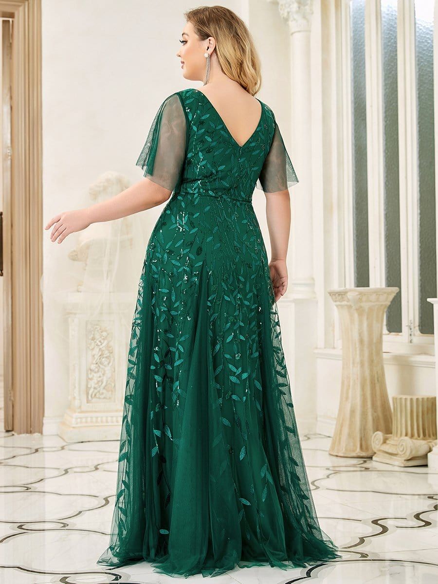 Plus Size V Neck Maxi Sequin Tulle Formal Dresses sold by Ever Pretty product image thumbnail 18
