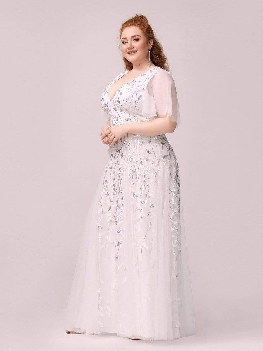 Plus Size V Neck Maxi Sequin Tulle Formal Dresses sold by Ever Pretty product image thumbnail 15