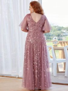 Plus Size V Neck Maxi Sequin Tulle Formal Dresses sold by Ever Pretty