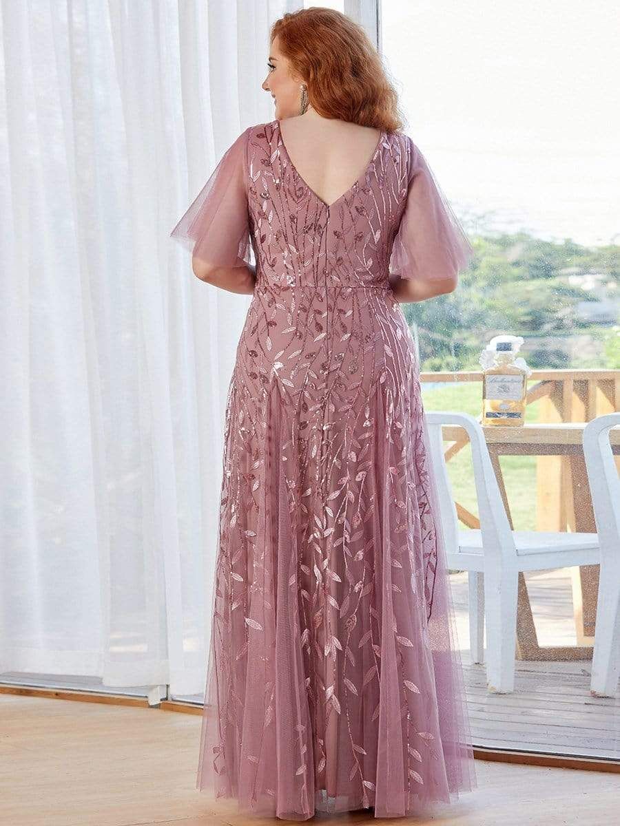 Plus Size V Neck Maxi Sequin Tulle Formal Dresses sold by Ever Pretty product image thumbnail 2