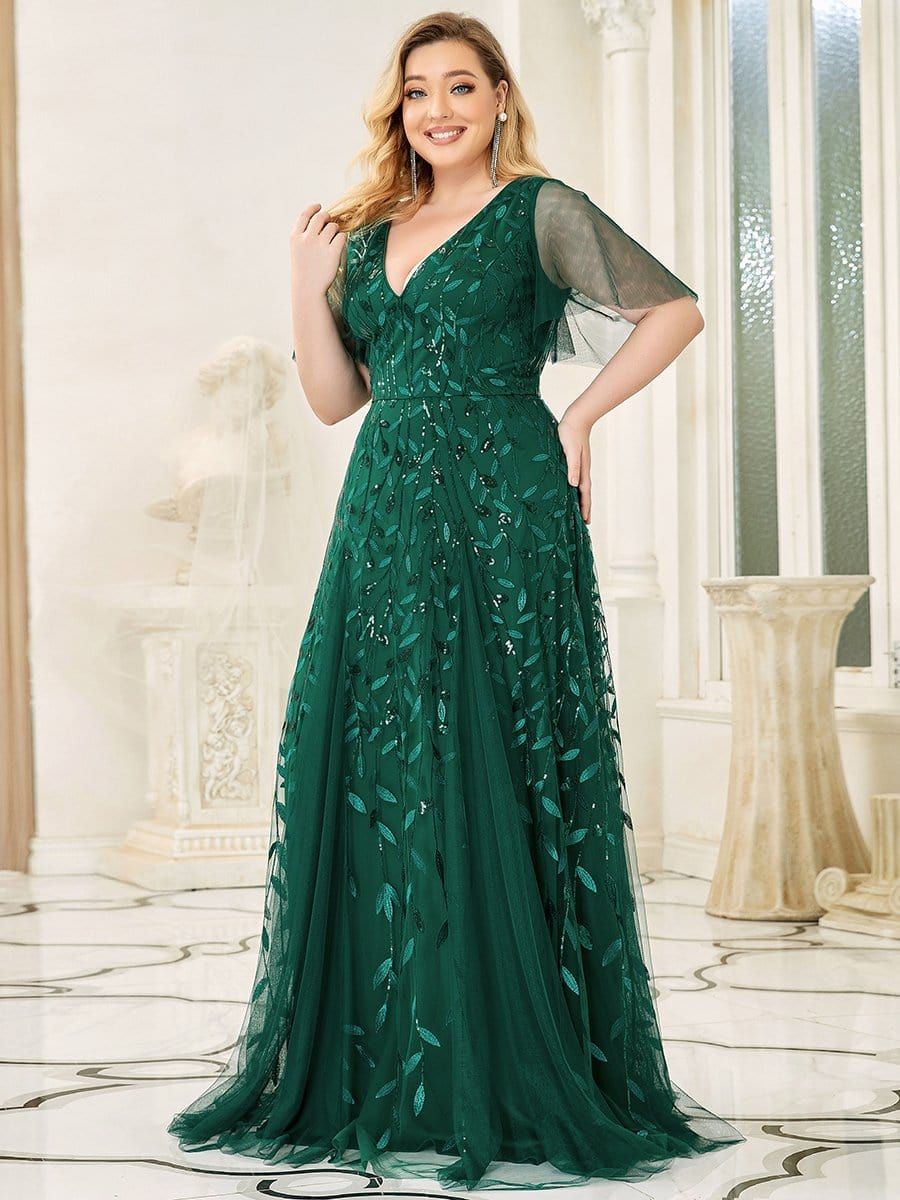 Plus Size V Neck Maxi Sequin Tulle Formal Dresses sold by Ever Pretty product image thumbnail 19