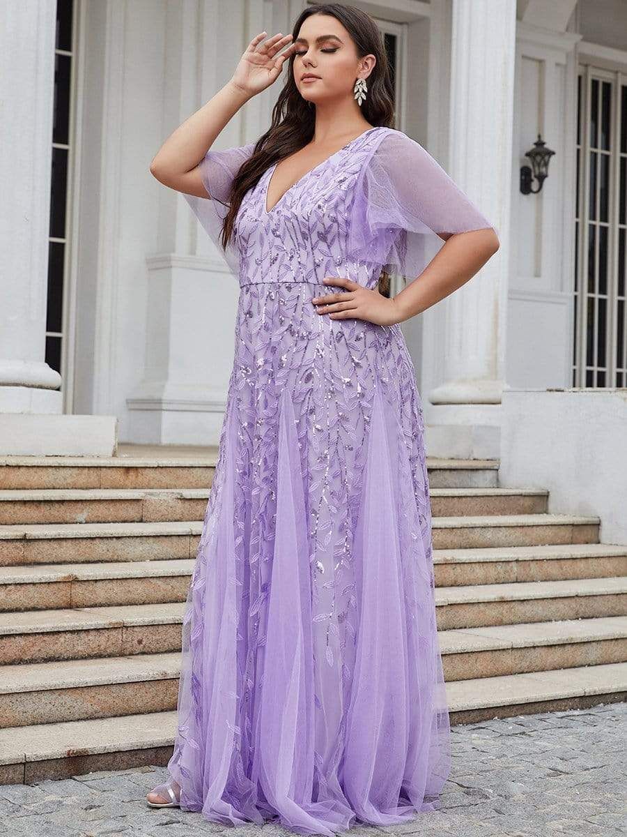Plus Size V Neck Maxi Sequin Tulle Formal Dresses sold by Ever Pretty product image thumbnail 10