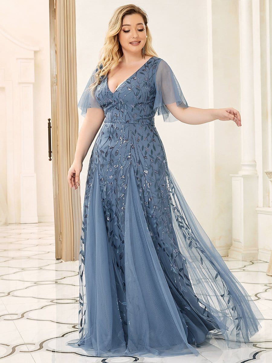 Plus Size V Neck Maxi Sequin Tulle Formal Dresses sold by Ever Pretty product image thumbnail 3