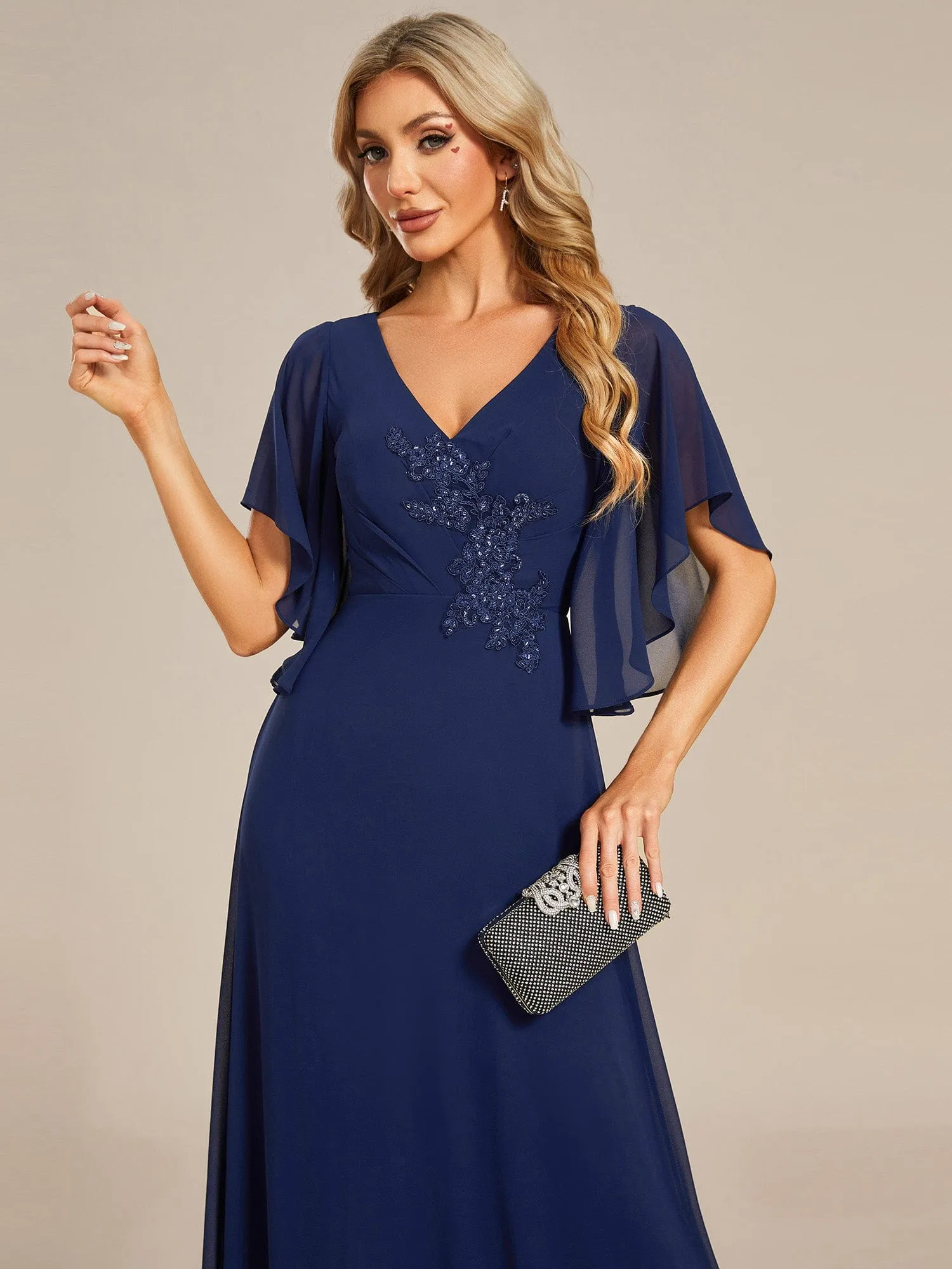 ever LORIE|Half Sleeves Top Applique Decoration Chiffon Mother of the Bride Dress sold by Ever Pretty product image thumbnail 5