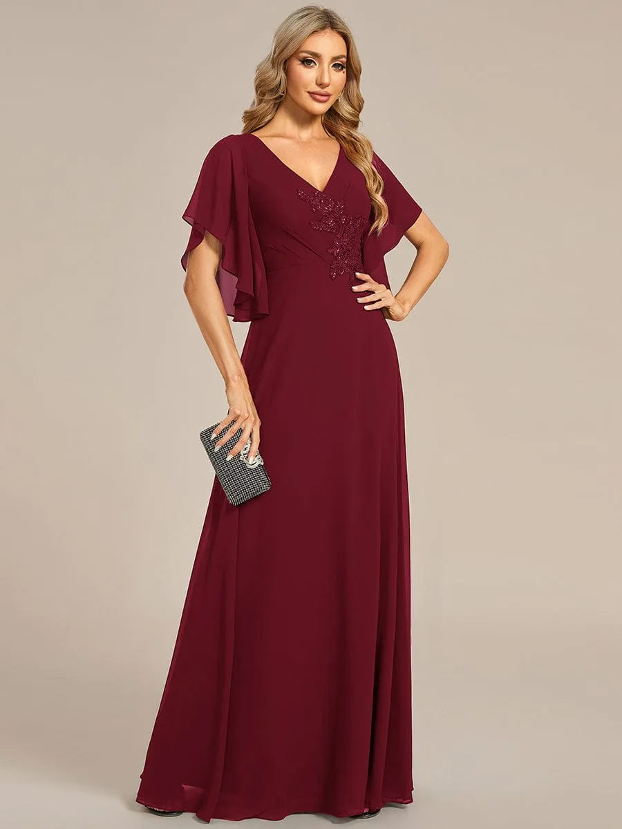 ever LORIE|Half Sleeves Top Applique Decoration Chiffon Mother of the Bride Dress sold by Ever Pretty