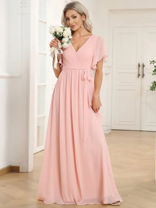 ever LEORA|Flowy Pleated A-Line Chiffon Tie-Waist Bridesmaid Dress sold by Ever Pretty