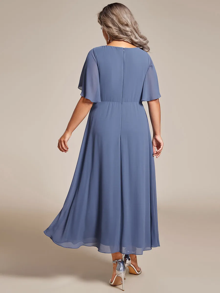 pretty DAHLIA|Plus Size Elegant Short Sleeves V-Neck Floral Applique Wedding Guest Dress sold by Ever Pretty product image thumbnail 2