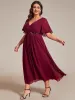 pretty DAHLIA|Plus Size Elegant Short Sleeves V-Neck Floral Applique Wedding Guest Dress sold by Ever Pretty