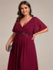 pretty DAHLIA|Plus Size Elegant Short Sleeves V-Neck Floral Applique Wedding Guest Dress sold by Ever Pretty