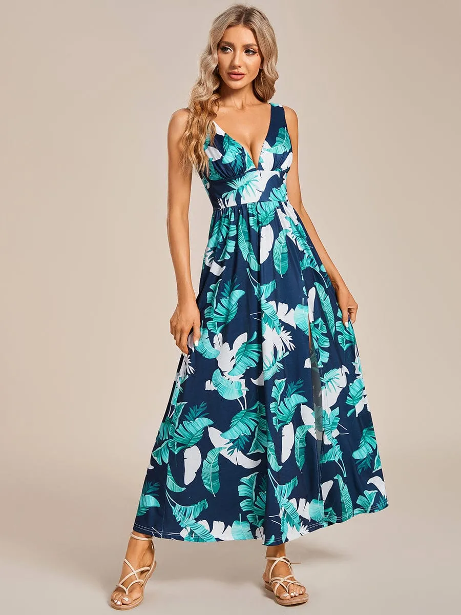 Summer Floral Sleeveless High-Slit Ankle Length Evening Dress sold by Ever Pretty product image thumbnail 3