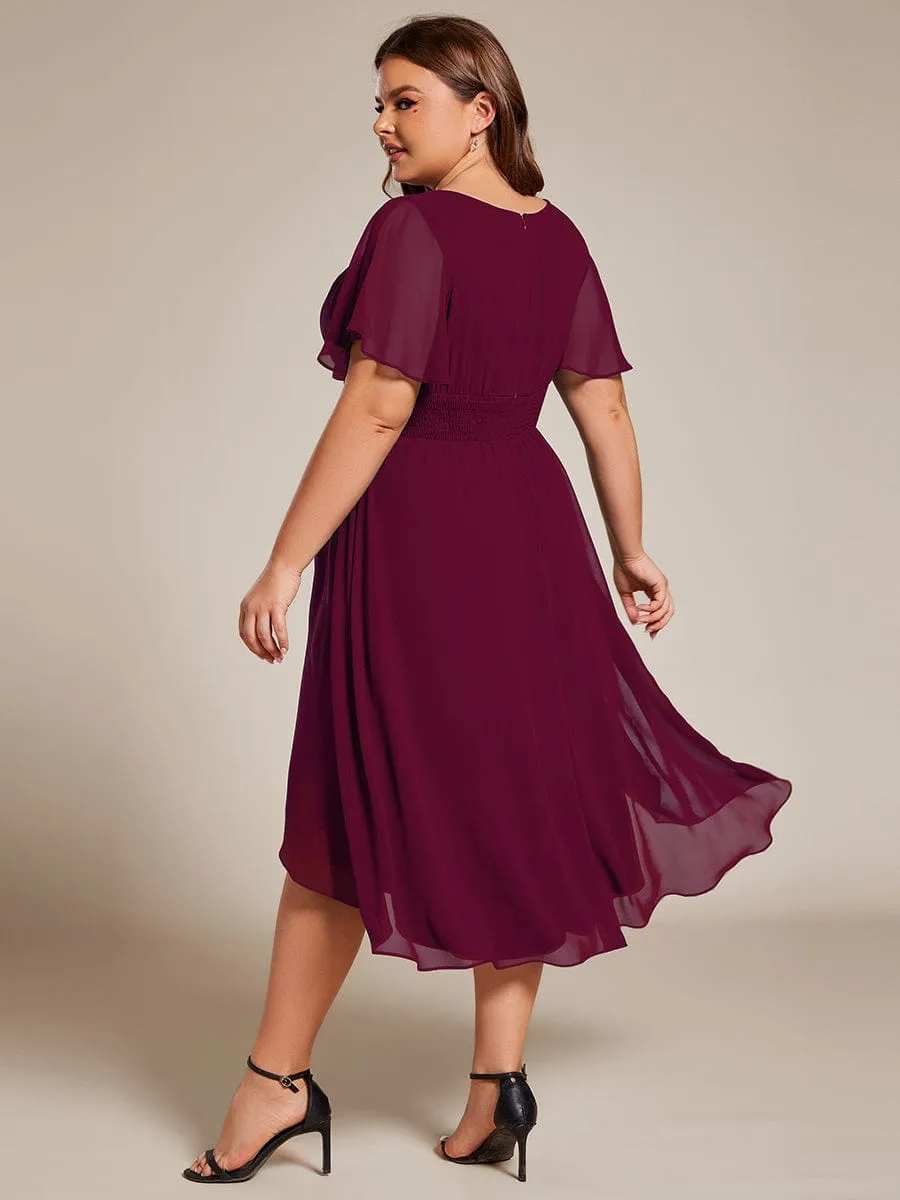 pretty EDEN|Plus Size Pleated Round Neckline A-Line Midi Chiffon Wedding Guest Dress sold by Ever Pretty product image thumbnail 2
