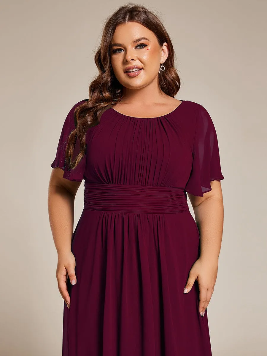 pretty EDEN|Plus Size Pleated Round Neckline A-Line Midi Chiffon Wedding Guest Dress sold by Ever Pretty product image thumbnail 3